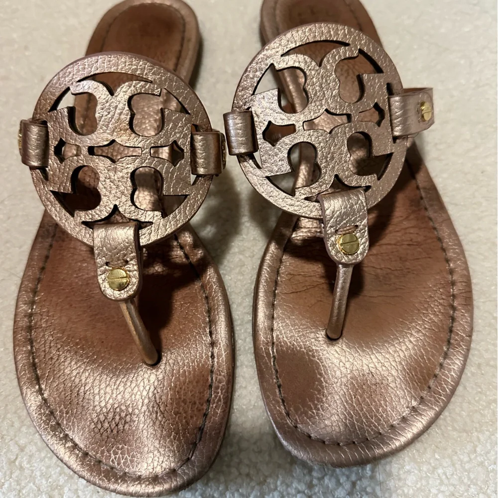 Tory Burch Metallic Rose Gold Miller Thong Sandals